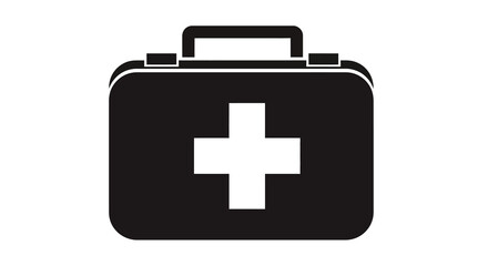 Obraz premium Minimalist medical first aid kit icon with cross symbol in black silhouette style