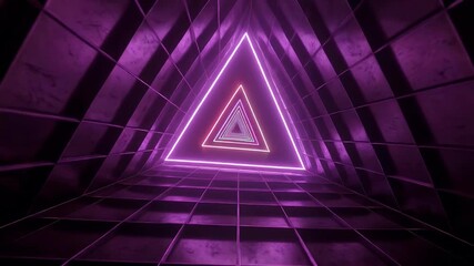 A futuristic abstract tunnel illuminated by concentric neon triangles, creating an infinite and mesmerizing visual pathway. - Powered by Adobe