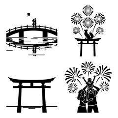 New years eve silhouette collection of famous landmarks and cultural symbols isolated on