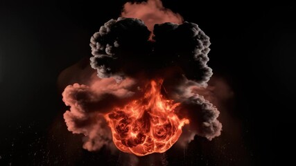 Fiery Explosion With Billowing Smoke Fills the Dark Background