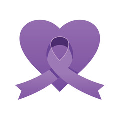 Purple Ribbon Heart Vector Illustration Awareness and Support for Lupus Alzheimer Autoimmune Disease Cause Pancreatic Cancer Fibromyalgia