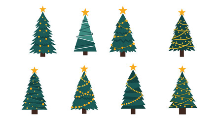 Obraz premium Collection of eight stylized Christmas trees with festive decorations.