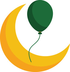 Crescent Moon And Green Balloon For Eid Mubarak Celebration Decoration Elements isolated white background