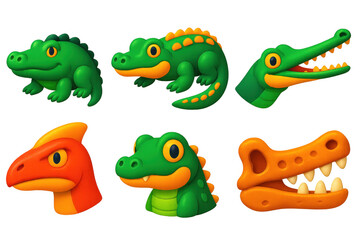 Fototapeta premium Series of cartoon animal heads, including a crocodile, a dinosaur