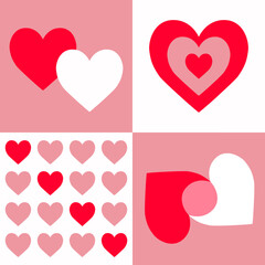 Heart gradient Valentine's day background. Pink heart striped pattern. Glowing hearts. Template for wallpaper, frame, banners, posters, greeting card, wedding invitation. Flat design. Vector