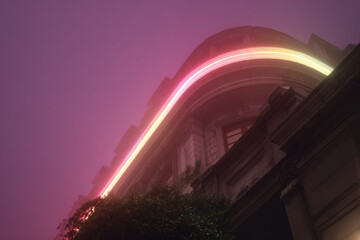 experience captivating atmosphere of neon light accents against backdrop of stunning architecture at night