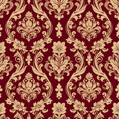 Vintage seamless floral pattern with gold ornamental design