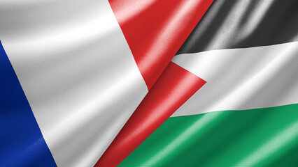 Obraz premium France and Palestine State two national flags filling the entire frame, close-up view, edge-to-edge composition