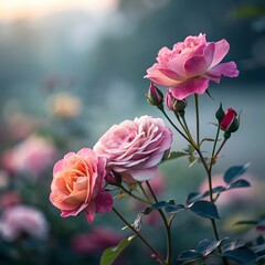 Bouquet of pink roses in a garden