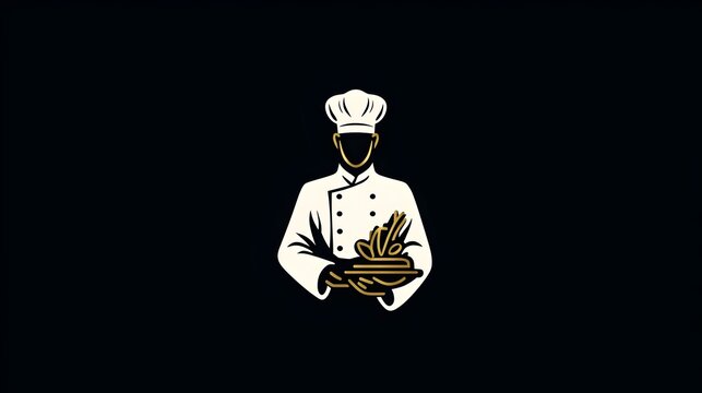 Luxury restaurant logo with golden chef and food symbol. Concept: Premium restaurant branding, luxury dining identity, chef and food emblem, white and gold aesthetic for restaurants.