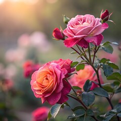 Bouquet of pink roses in a garden
