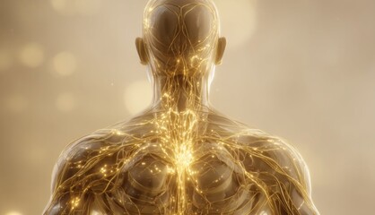 Illuminating the Human Anatomy: A striking visual representation of the human nervous system radiates a golden glow, highlighting the intricate network of connections that define us.