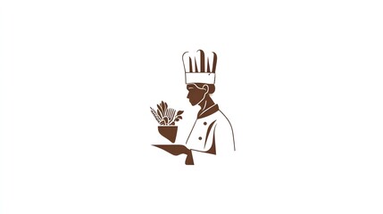 Fototapeta premium Luxury restaurant logo with golden chef and food symbol. Concept: Premium restaurant branding, luxury dining identity, chef and food emblem, white and gold aesthetic for restaurants.