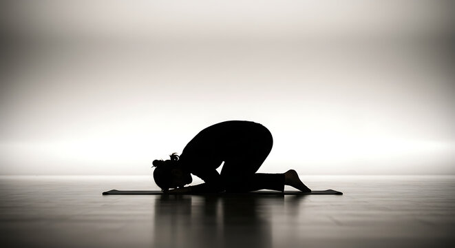 Woman Doing Child's Pose Yoga on Mat in Studio - Powered by Adobe