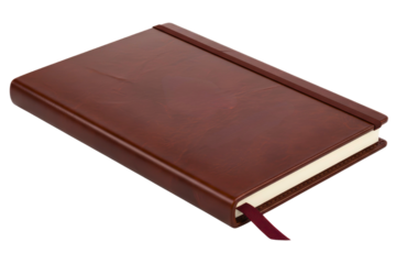Vintage brown personal diary with a leather cover isolated with transparent background