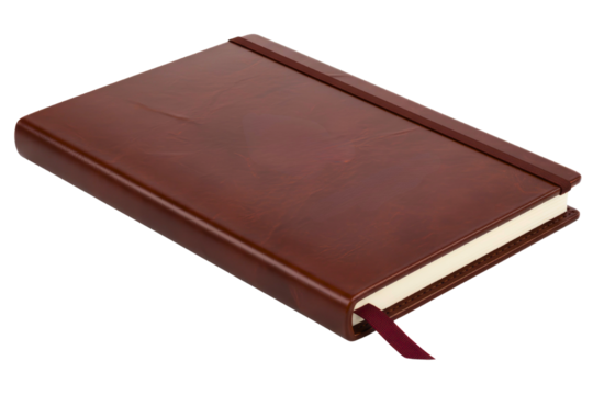 Vintage brown personal diary with a leather cover isolated with transparent background