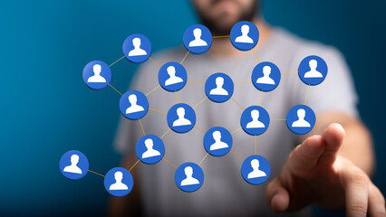 Abstract image of a person connected to a network representing concepts such as global connection and innovatio