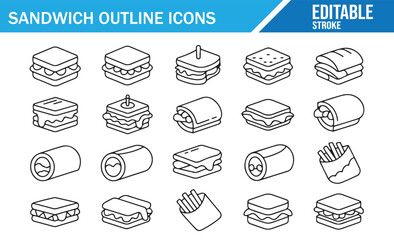 Sandwich vector icon collection in simple linear style