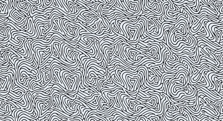 Intricate black and white abstract pattern featuring dense, flowing lines creating a complex, organic texture reminiscent of natural forms and chaotic energy.