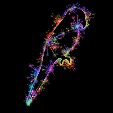 Kolorowe zimne ognie i fajerwerki układające się w kształt papugi.