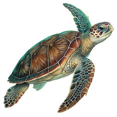 Sea Turtle Swimming Gracefully Against a Background Keywords: sea turtle, marine life isolated on a transparent background