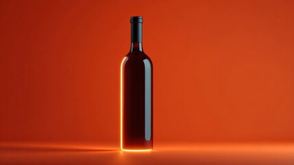Luxury Wine Bottle Silhouette With Glowing Rim Light on an Orange Background for Marketing Purposes