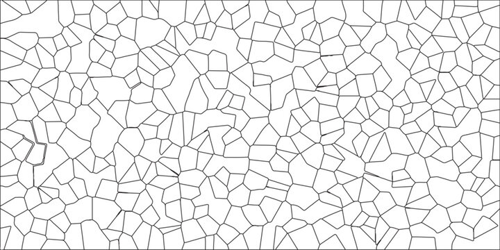 Black & white broken quartz stained glass & seamless pattern vintage background. White abstract voronoi diagram retro tiles pattern broken glass geometric shapes crystalize quartz seamless pattern.