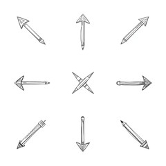 Naklejka premium illustration: hand drawn sketch pencil drawing many different arrow element set, graphic vector pen scribble icons