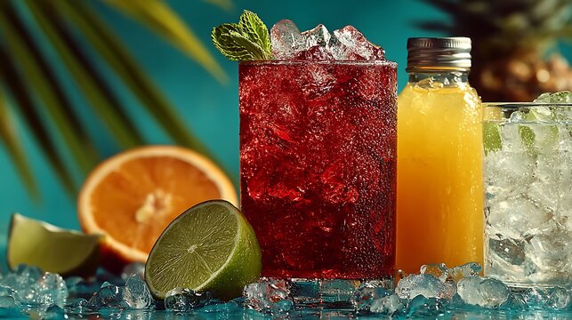 Refreshing Summer Fruit Drinks Ice Citrus Mint Tropical Beverage