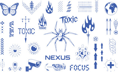 Obraz premium Blue graphic elements butterfly spider globe toxic nexus focus