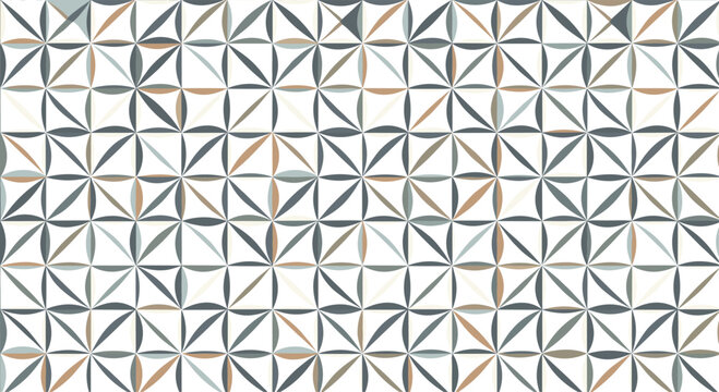 Fototapeta Intricate geometric pattern featuring repeating star and petal shapes in muted gray, beige, and white tones, creating a seamless tileable design.