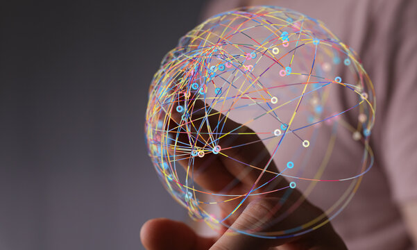 Abstract image depicting global network of connections in human hand, representing global communication, teamwork and futuristic concepts, a wor