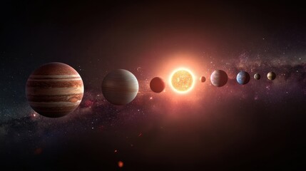 Solar system planets orbiting the sun in deep space