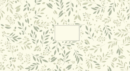 Delicate botanical pattern featuring stylized leaves and berries in muted sage and cream tones creates a soft, natural background for design projects.
