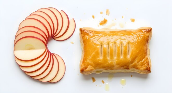 Apple slices arranged neatly beside buttery puff pastry - Powered by Adobe
