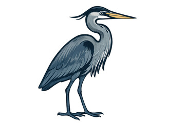 Fototapeta premium Great blue heron bird standing, wildlife drawing, wetland animal, wading waterfowl illustration design