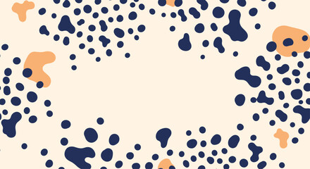 Abstract organic pattern with navy blue and peach-toned shapes scattered across a cream background, creating a modern and playful design aesthetic.
