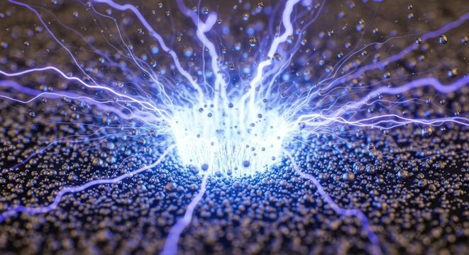 Abstract Blue Electric Energy Bursting Outwards.