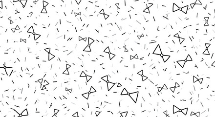 Seamless pattern featuring scattered black bow ties and short dashes on a clean white background, creating a playful and modern aesthetic.