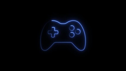 Blue neon outline of a video game controller on a black background gaming gamepad - Powered by Adobe