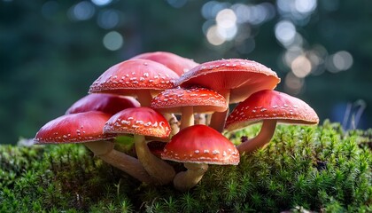red mushroom cluster in nature