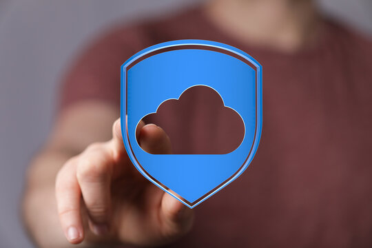 Secure cloud data protection with shield icon concept. Digital network safety and secure online data storage co