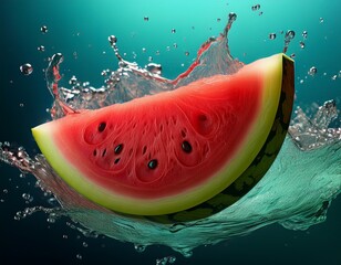 refreshing watermelon slice with water splash