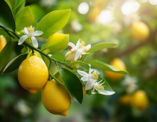 vibrant lemon branches with leaves and flowers