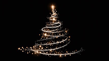 Gleaming trails of light form a Christmas tree silhouette against a stark black background, topped with a brilliant star, radiating holiday cheer & festive spirit.