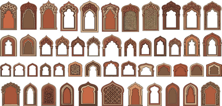 Collection of Intricate Islamic and Mughal Architectural Arches.