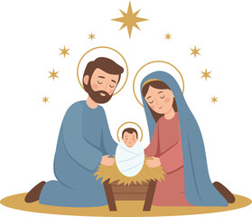 The Holy Family Nativity Scene with Baby Jesus in Manger