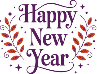 Festive happy new year celebration with colorful fireworks and bold typography design