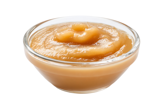 Bowl of Applesauce Garnished with Mint Leaves, isolated on transparent background