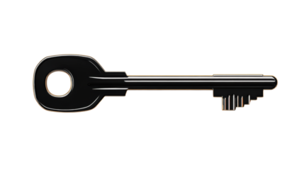 Glossy Black Key on Transparent Background